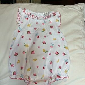 Kissy Kissy White Romper with Pink and Yellow Fruit Accents